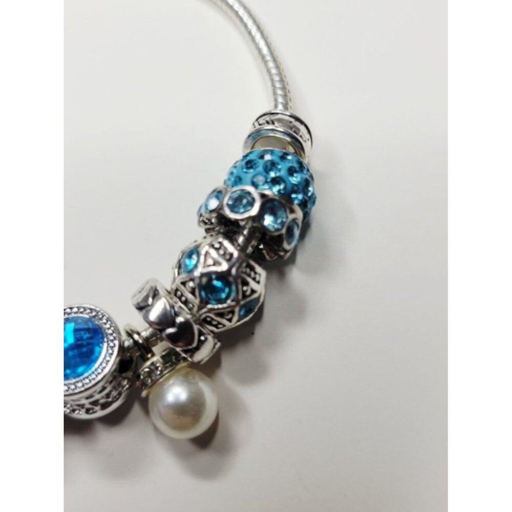 Pandora Style Silver Color Charm Bracelet Pastel Heart Dangle Rhinestones XL - Picture 5 of 6